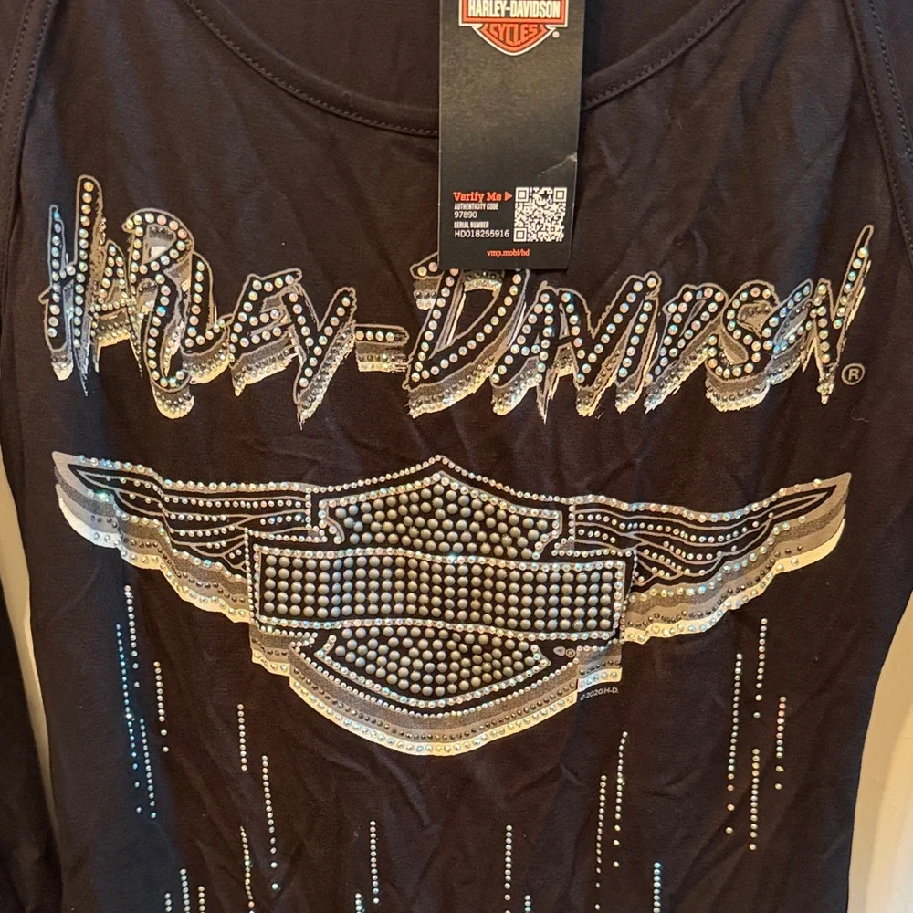 Harley-Davidson Black and Silver Embellished Long Sleeve Tee - Picture 2 of 5